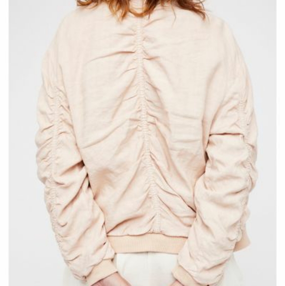 Free People Natural Pink Rouched Bomber Jacket - Picture 2 of 8